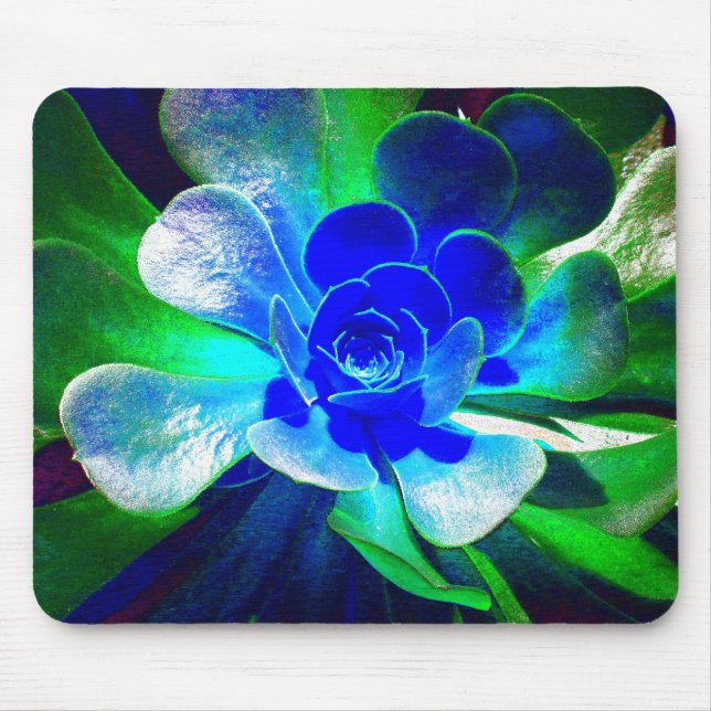 Mousepad Flor azul e verde do divertimento da arte (Frente)