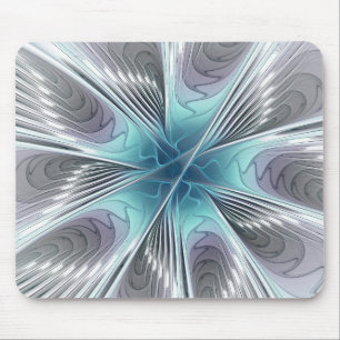 Mousepad Flor azul moderna da arte do Fractal do branco