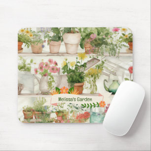 Mousepad Flor Botânica Vase Garden Plantas Aquarela