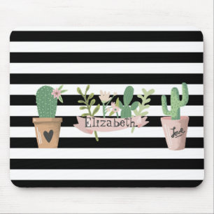 Mousepad Flor Cactus - Stripes Brancas Pretas