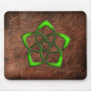 Mousepad Flor celta esmaltada verde no couro