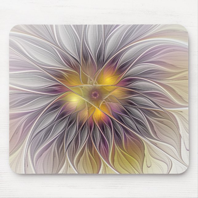 Mousepad Flor Colorida Luminosa, Fractal Moderno Abstrato (Frente)