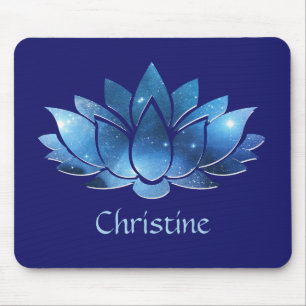 Mousepad Flor Cosmic Blue Galaxy Lotus com Nome