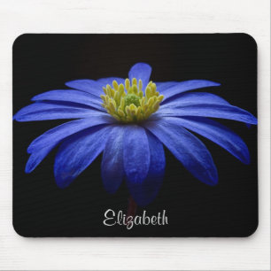 Mousepad Flor da margarida azul no preto personalizado