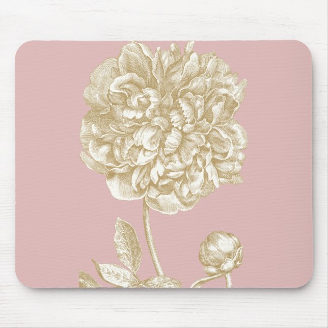 Mousepad Flor da peônia botânica, cor-de-rosa e ouro (Frente)