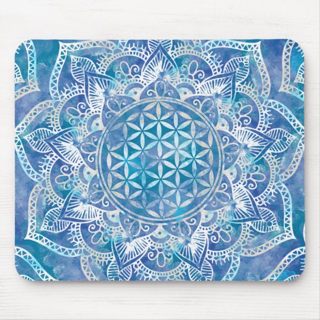 Mousepad Flor da Vida em Lotus - Azul-Cria (Frente)
