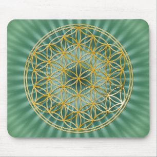 Mousepad Flor Da Vida ouro, grande, verde