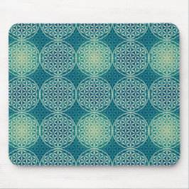 Mousepad Flor da vida - padrão do selo - azul ciano