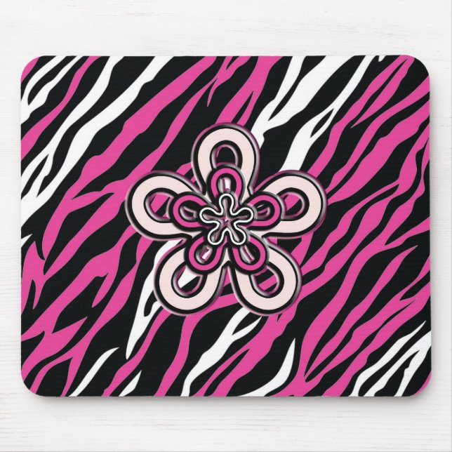 Mousepad Flor da zebra - rosa & branco (Frente)