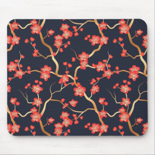 Mousepad Flor de Ameixa Carmesim Dourado Bronze Naval Flora