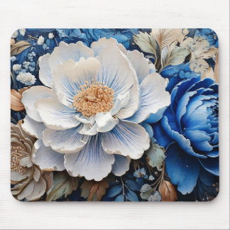 Mousepad Flor de Aquarelas em Flores Azuis e Brancas,