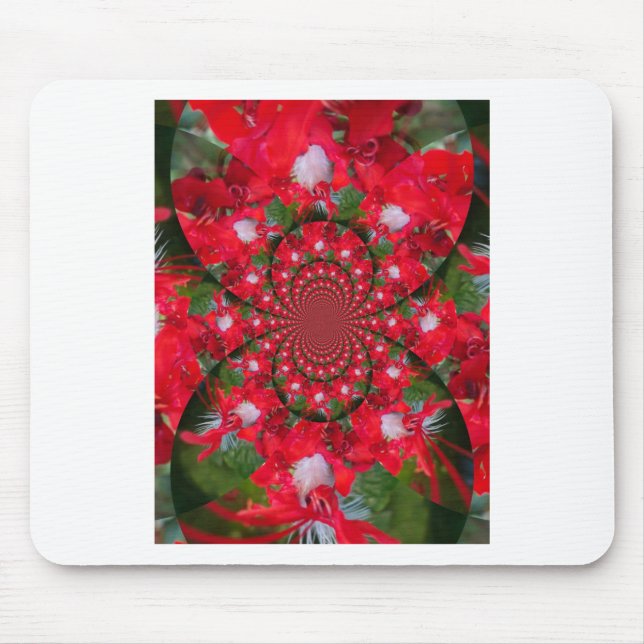 Mousepad Flor de arte de caleidoscópio vermelho natural com (Frente)