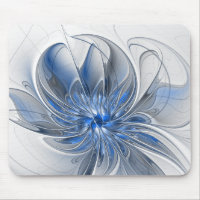Flor de Arte Fractal em Aquarela Azul Cinza Abstra