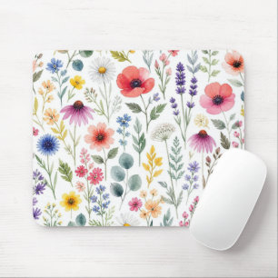 Mousepad Flor de Campo Floral Botânico Aquarela Selvagem