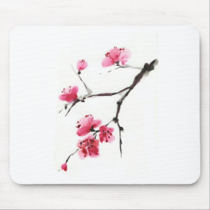 Mousepad Flor de Cerejeira Rosa – Arte Minimalista a Pincel