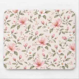 Mousepad Flor de Cerejeira Rosa Suave Padrão Floral Sem Cos