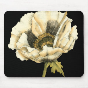 Mousepad Flor de Creme Poppy no Fundo Preto