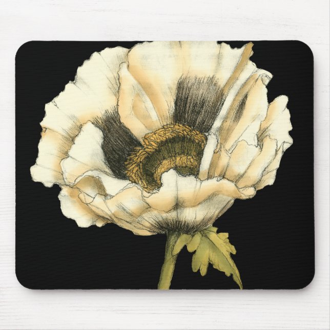 Mousepad Flor de Creme Poppy no Fundo Preto (Frente)