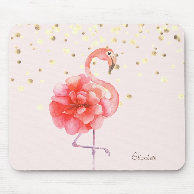 Mousepad Flor de Flamingo Rosa,Confete Dourado   (Frente)