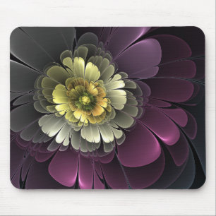 Mousepad Flor de Fractal Abstrato Moderno Purpur Khaki Cinz