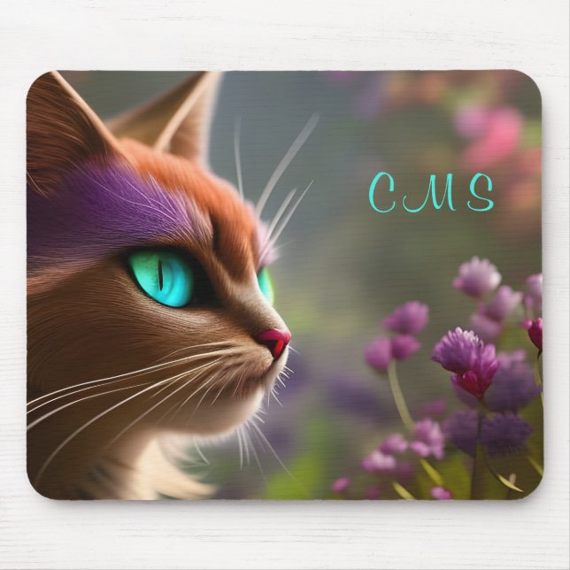 Mousepad Flor de Gato de Fantasia bonito *Monograma* (Frente)