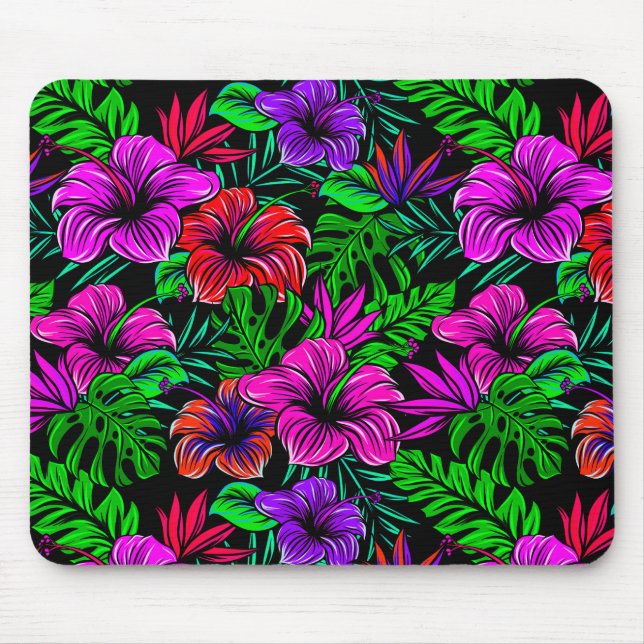 Mousepad Flor de Hibisco Vermelho Roxo-Rosa Elegante (Frente)