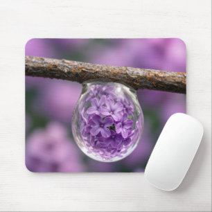 Mousepad Flor de Lilás Refletida em Gota de Chuva