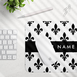 Mousepad Flor de Lis, Preto sobre Branco, Preto, Seu Nome