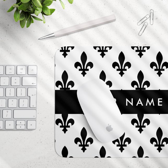 Mousepad Flor de Lis, Preto sobre Branco, Preto, Seu Nome (Criador carregado)