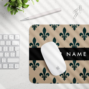 Mousepad Flor de Lis, Verde no Bege, Real, Seu Nome