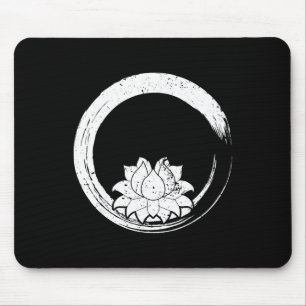 Mousepad Flor de Lótus Branca Vintage com Círculo Zen