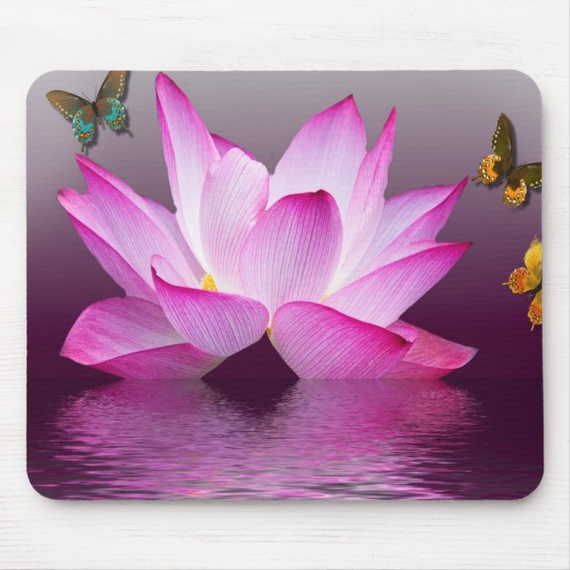Mousepad Flor de Lotus da fantasia com borboleta (Frente)