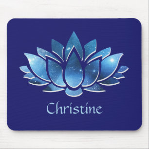 Mousepad Flor de Lotus Galáxico Azul Cósmico com Nome
