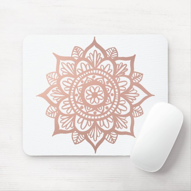 Mousepad Flor de Mandala Branca Elegante Rosa (Com mouse)