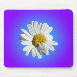 Mousepad Flor de Margarida Branca Gradiente Azul Roxo