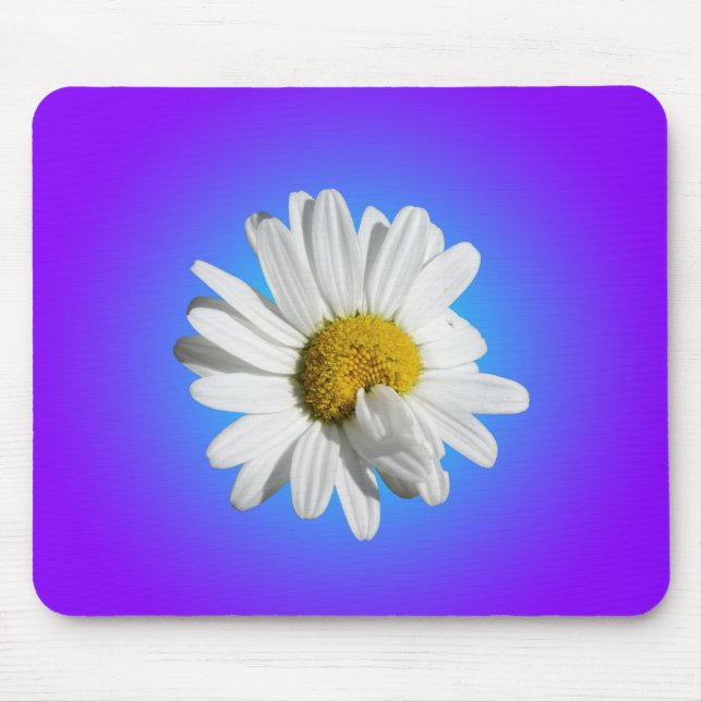 Mousepad Flor de Margarida Branca Gradiente Azul Roxo (Frente)