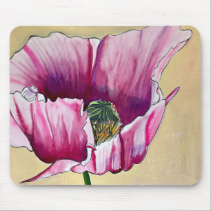Mousepad Flor de papoila rosa com aquarelas