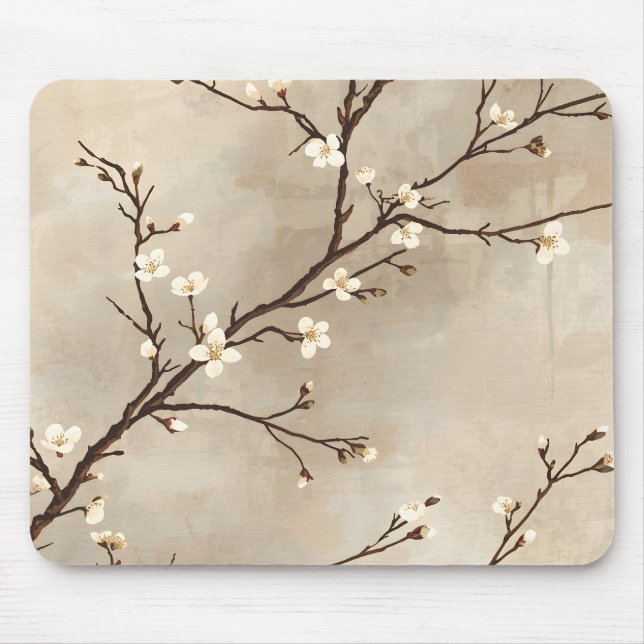 Mousepad Flor de Ramo Minimalista Branco Elegante (Frente)