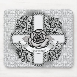 Mousepad Flor de Rosa Cruz Cristã em Filigrana