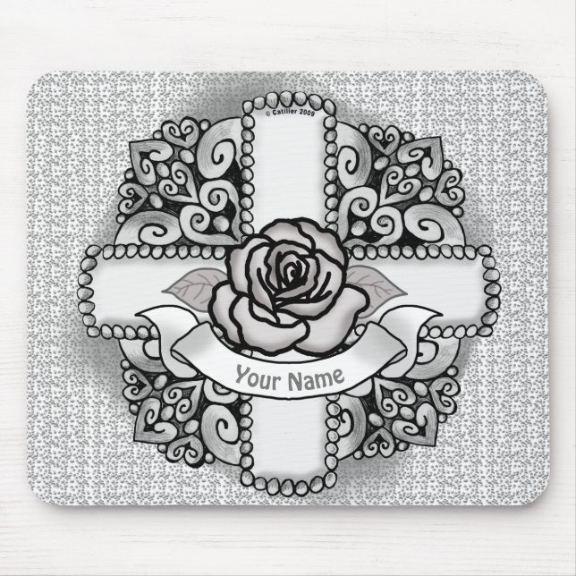 Mousepad Flor de Rosa Cruz Cristã em Filigrana (Frente)