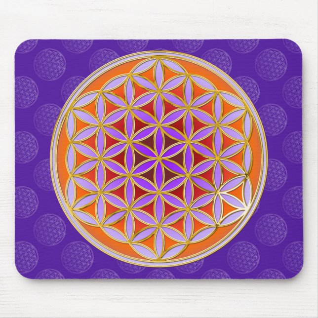 Mousepad Flor De Vida - Estilo De Botão Violeta Laranja (Frente)