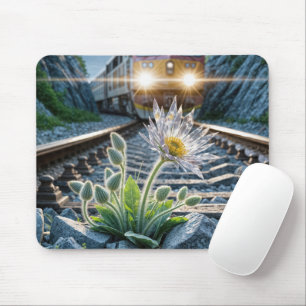 Mousepad Flor De Vidro Crescendo Em Caminhos De Ferro
