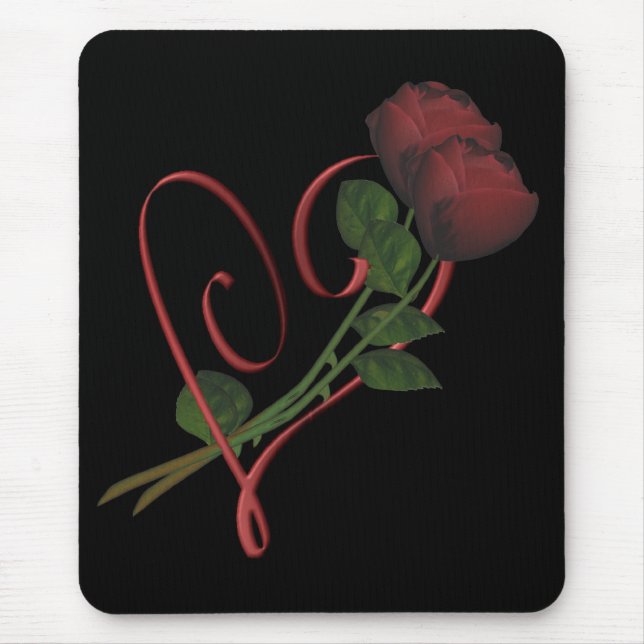 Mousepad Flor do Coração Vermelho do Rosa vermelha (Frente)