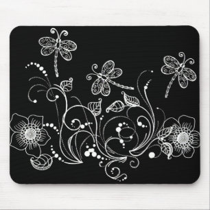 Mousepad Flor do dragão em preto e branco