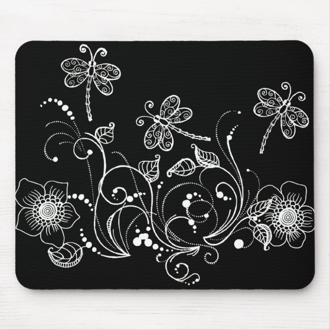 Mousepad Flor do dragão em preto e branco (Frente)