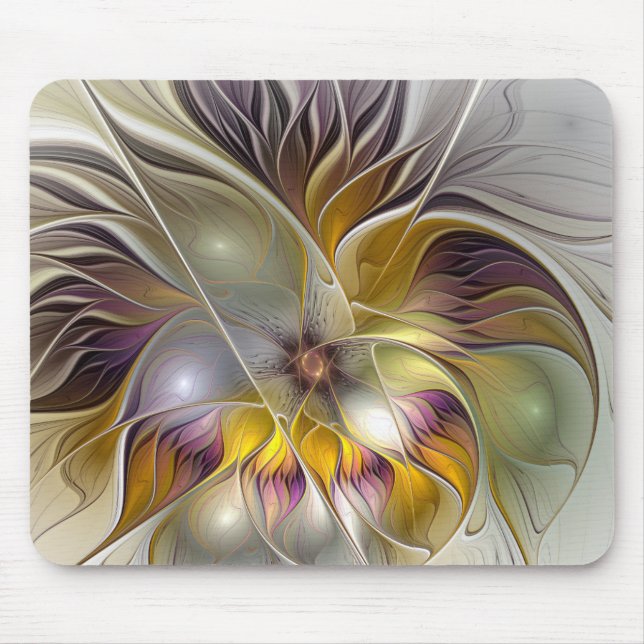 Mousepad Flor Fantasia Colorida Abstrata Fractal Moderna (Frente)