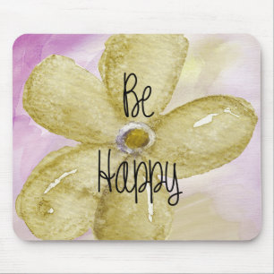 Mousepad Flor Feliz de Aquarela Amarela