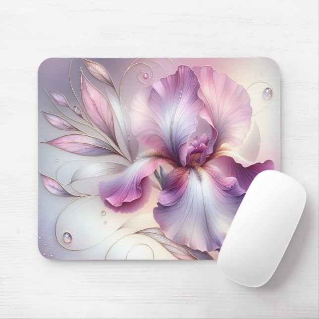 Mousepad Flor Íris Elegante Com Etapa Dourada (Com mouse)