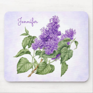 Mousepad Flor Lilac Verde Roxo Nome Personalizado Botânico