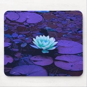 Mousepad Flor Lótus Azul, Púrpura, Turquesa Azul, Floral
